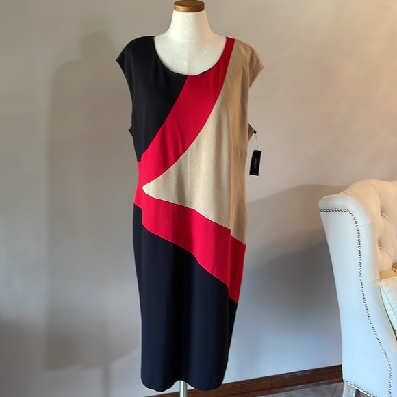 NWT ALFANI woman Color Block sleeveless DRESS zipped back sheath w/ stretch 18W - Picture 1 of 10